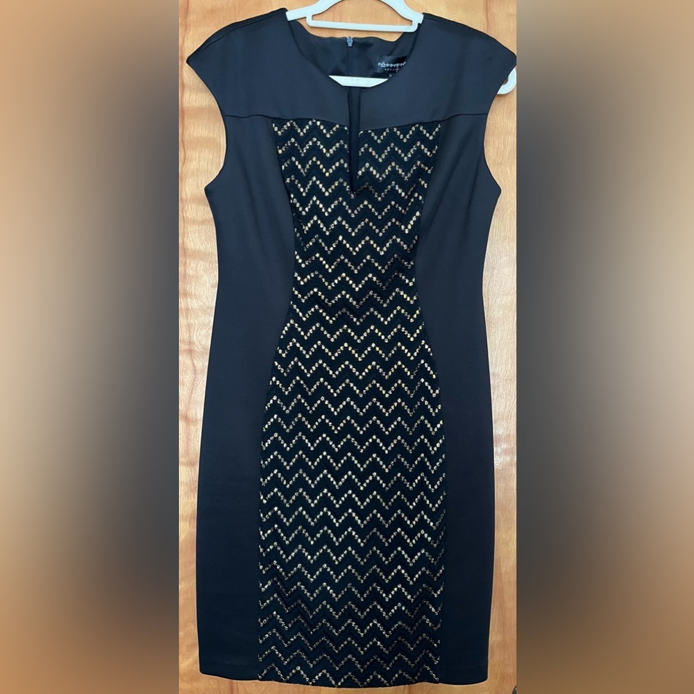 NWT Black and Gold Chevron Dress